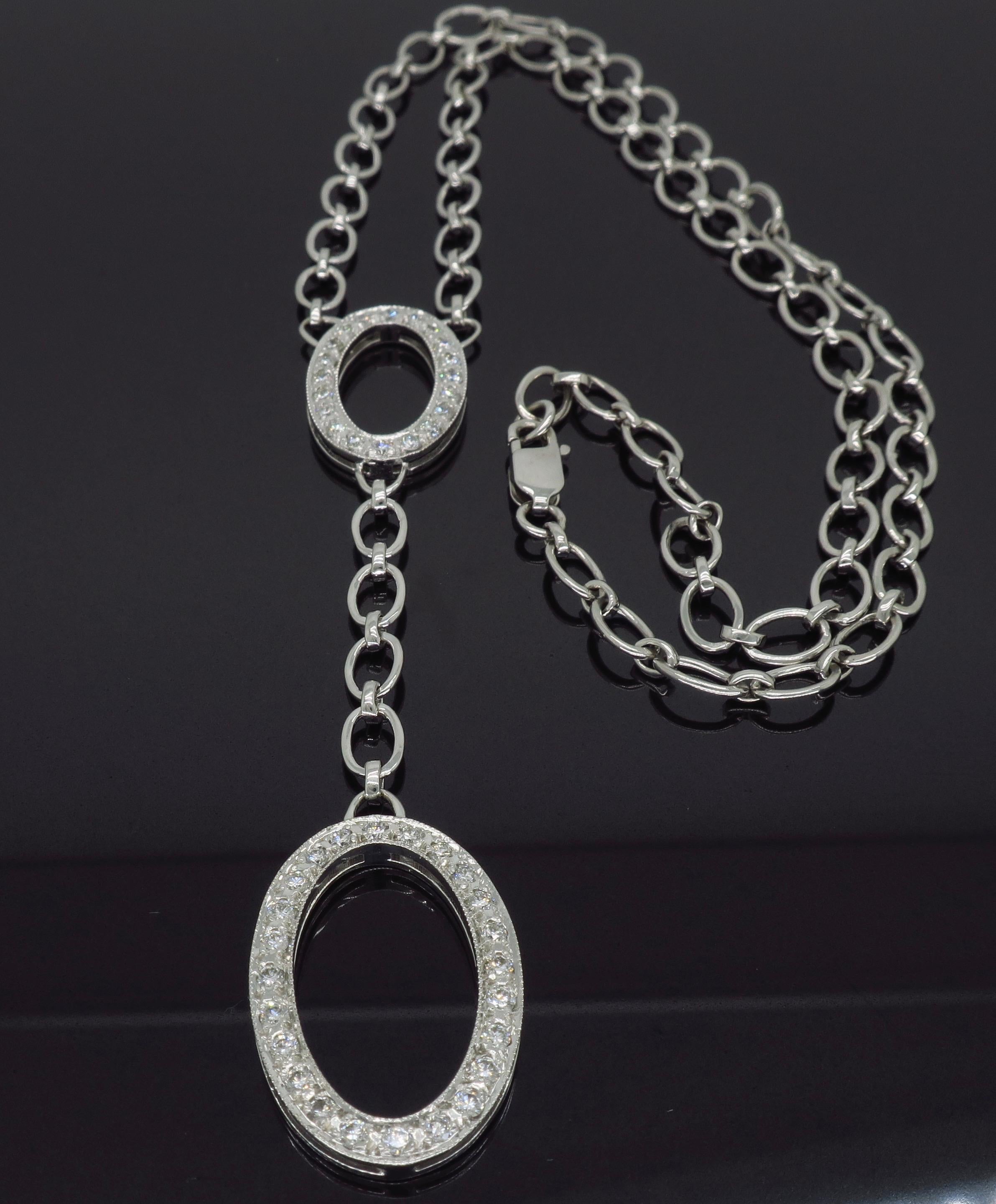 Diamond Double Drop Necklace in 18 Karat White Gold In New Condition For Sale In Webster, NY