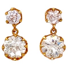 Diamond Double Drop Victorian Revival Gold Earrings Fine Estate Jewelry