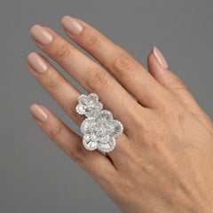 Diamond Double Flower 18K White Gold Cocktail Ring
