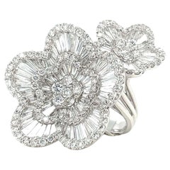 Diamond Double Flower 18K White Gold Cocktail Ring