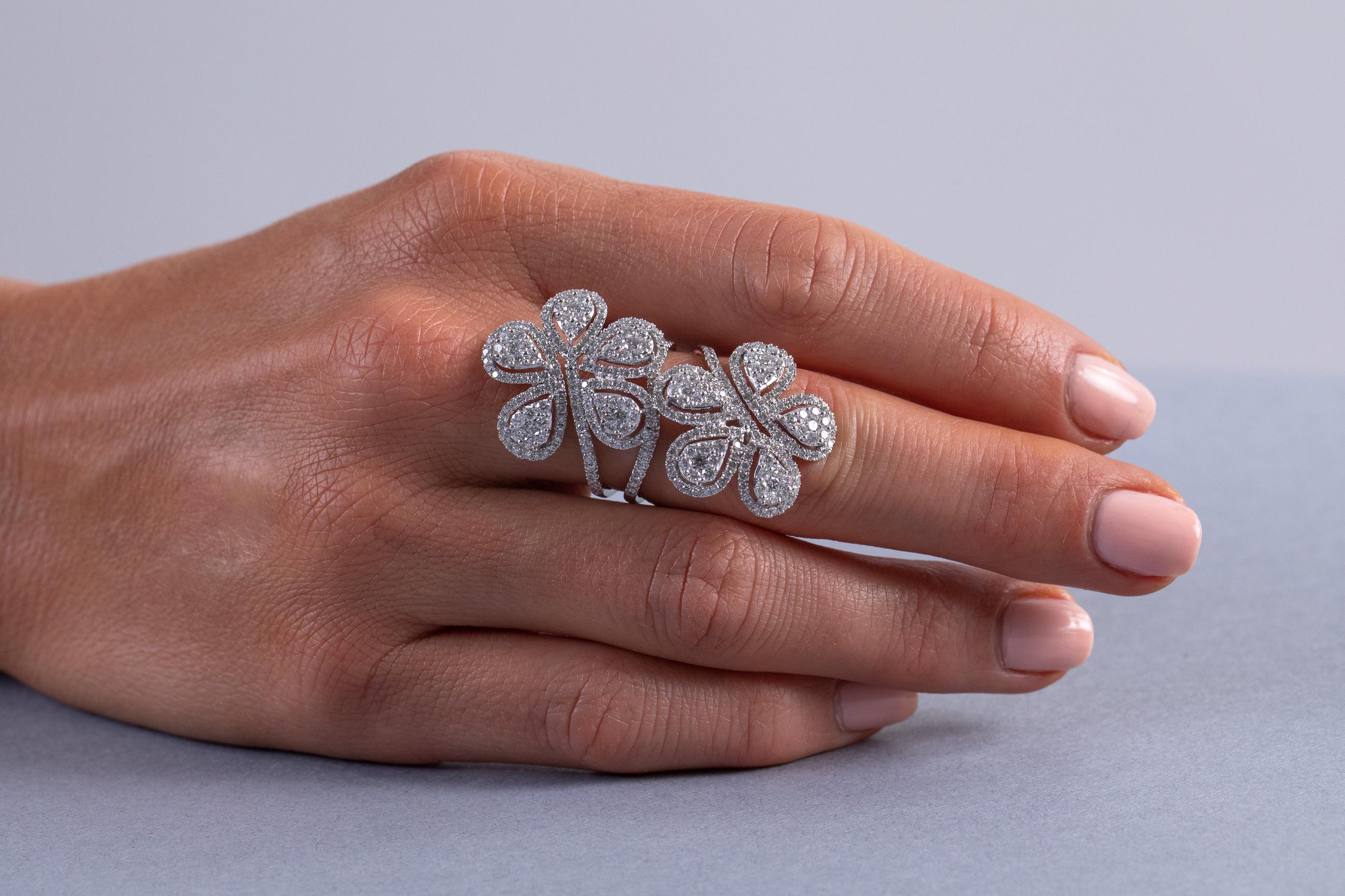 Contemporary Diamond Double Flower Ring