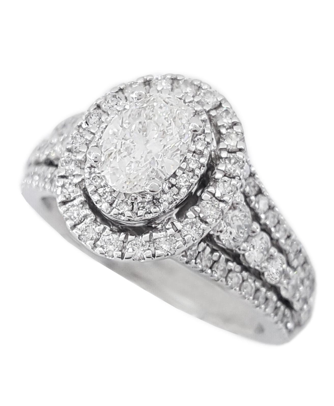 Modern Diamond Double Haldo Engagement Ring For Sale