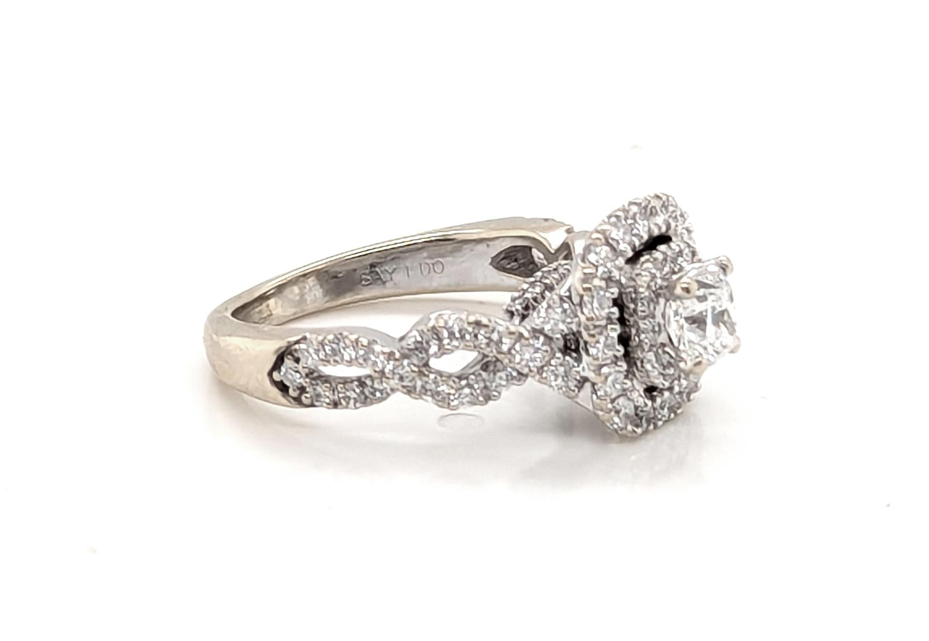 Diamond Double Halo Engagement Ring 1.33ct Cushion 14K GSI Certified In condizioni ottime in vendita a Dearborn, MI