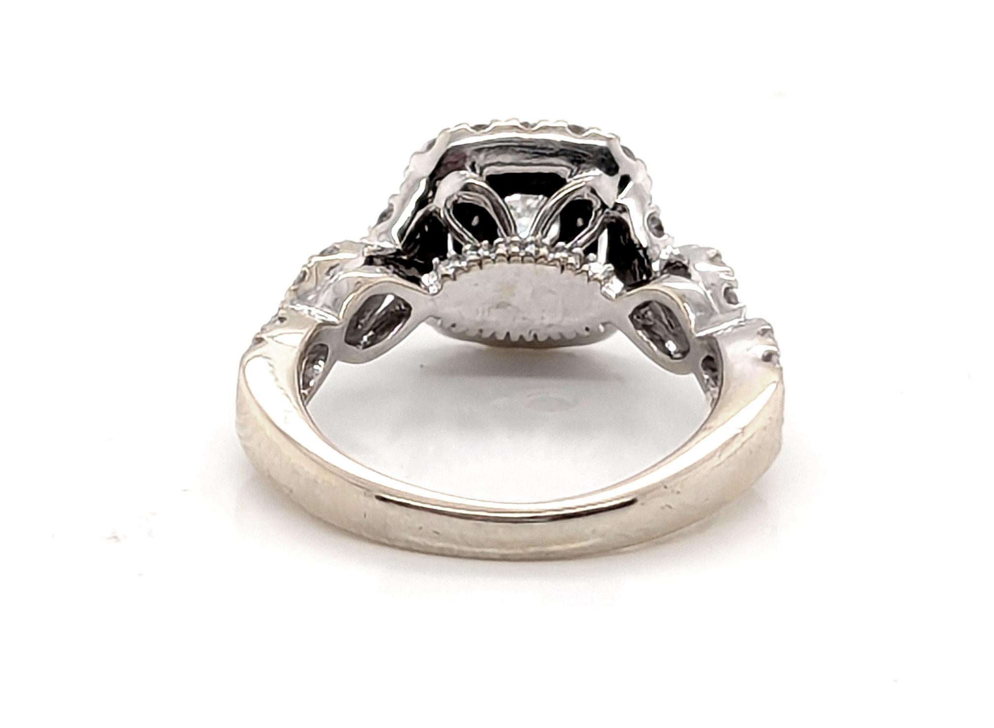 Diamond Double Halo Engagement Ring 1.33ct Cushion 14K GSI Certified in vendita 2