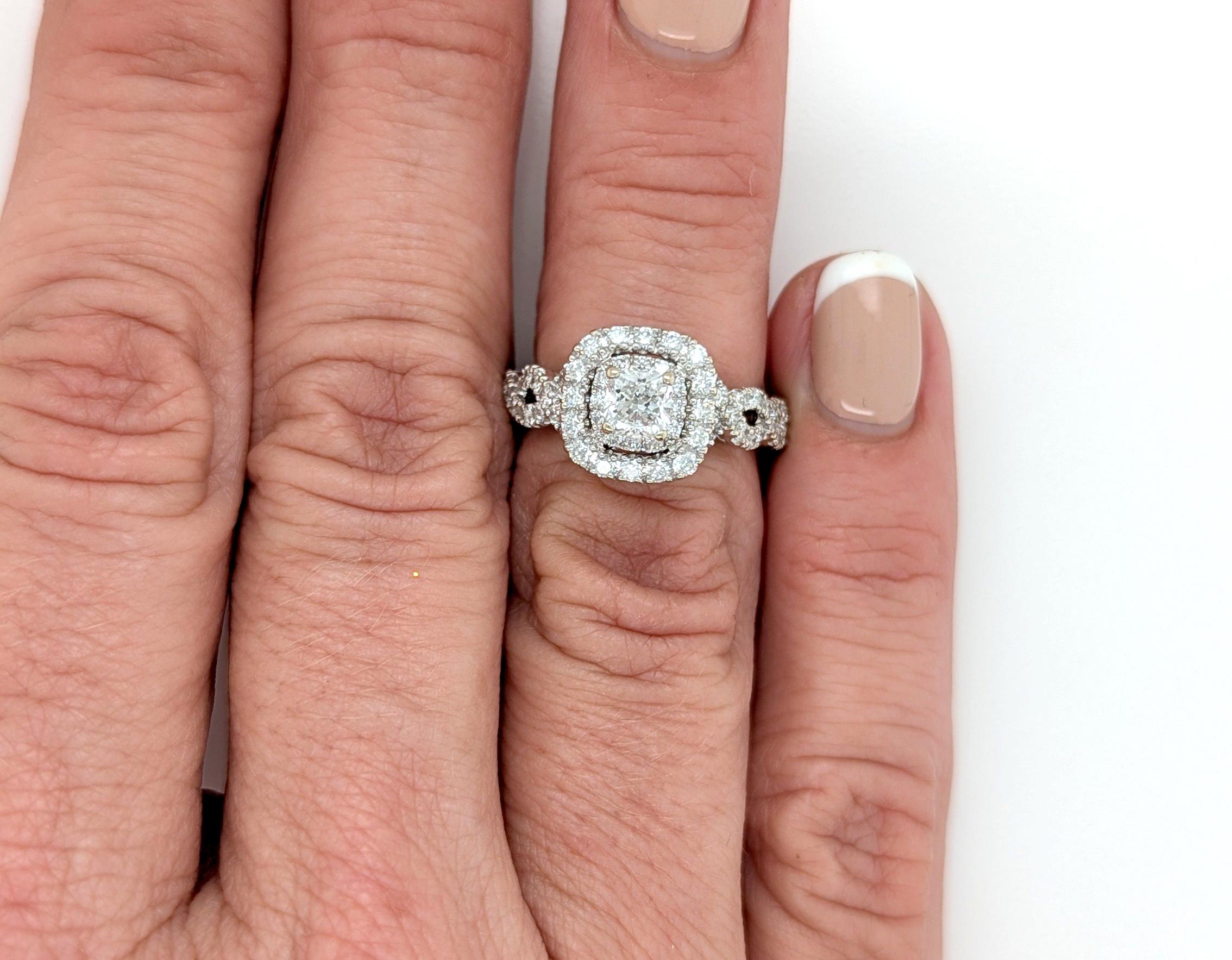 Diamond Double Halo Engagement Ring 1.33ct Cushion 14K GSI Certified in vendita 3
