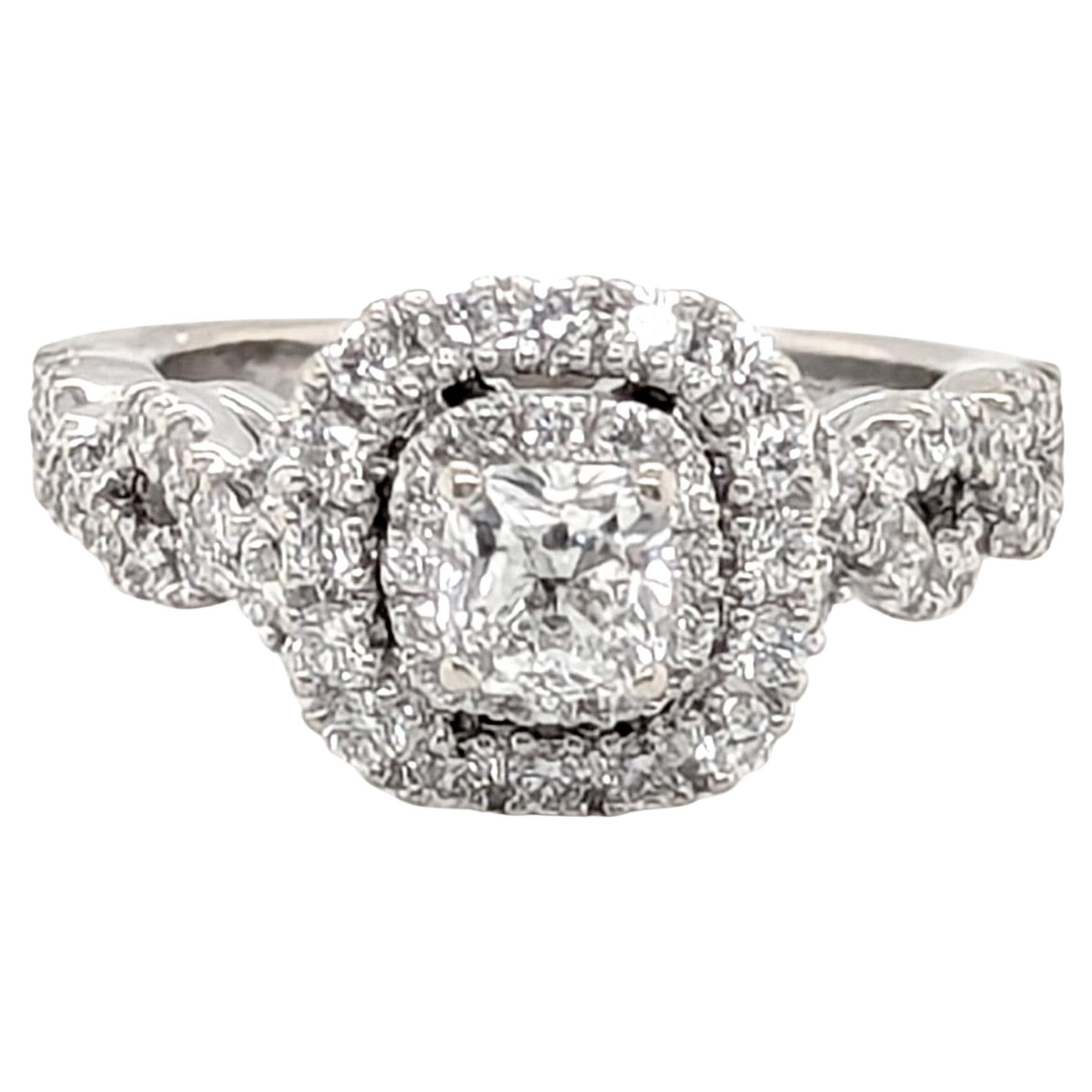 Diamond Double Halo Engagement Ring 1.33ct Cushion 14K GSI Certified in vendita