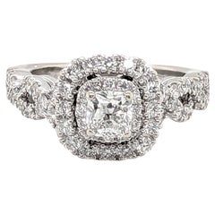 Diamond Double Halo Engagement Ring 1.33ct Cushion 14K GSI Certified