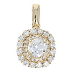 Diamond Double Halo Pendant, 14 Karat Yellow Gold Round Cut .80 Carat