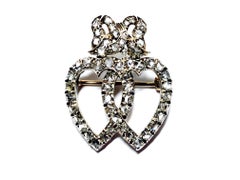 Diamond Double Heart and Bow Brooch