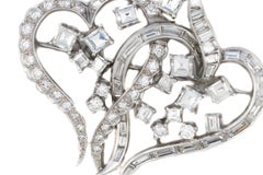 Diamond Double Heart Brooch in Platinum