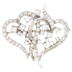 Diamond Double Heart Brooch in Platinum