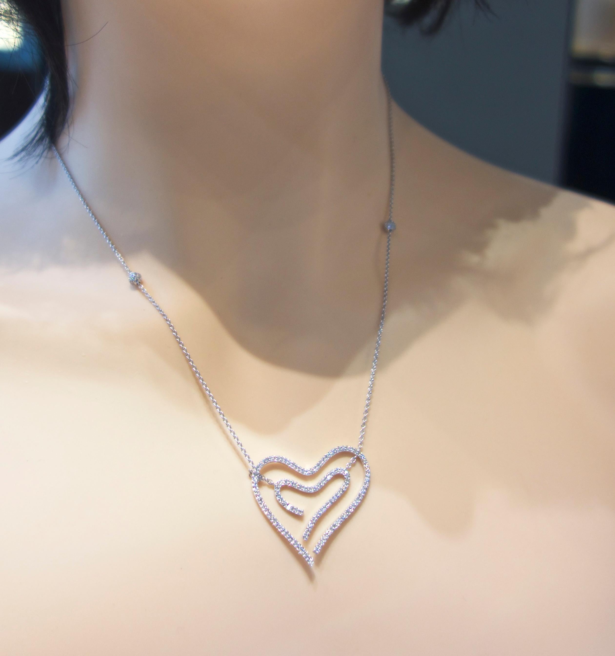 Women's or Men's Diamond Double Heart Pendant