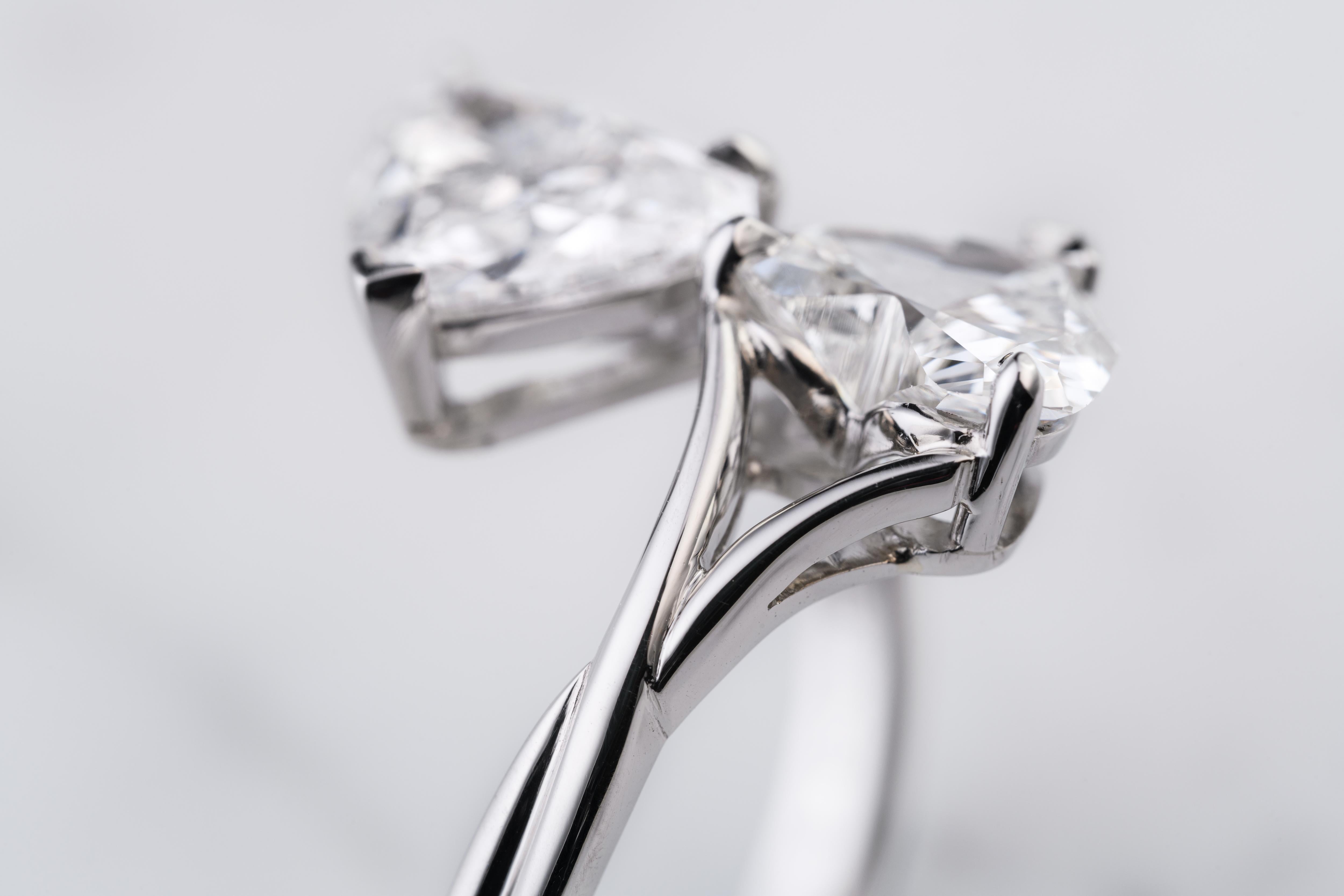 Modern 1.46 and 1.25 carat Diamond Double Heart Ring For Sale