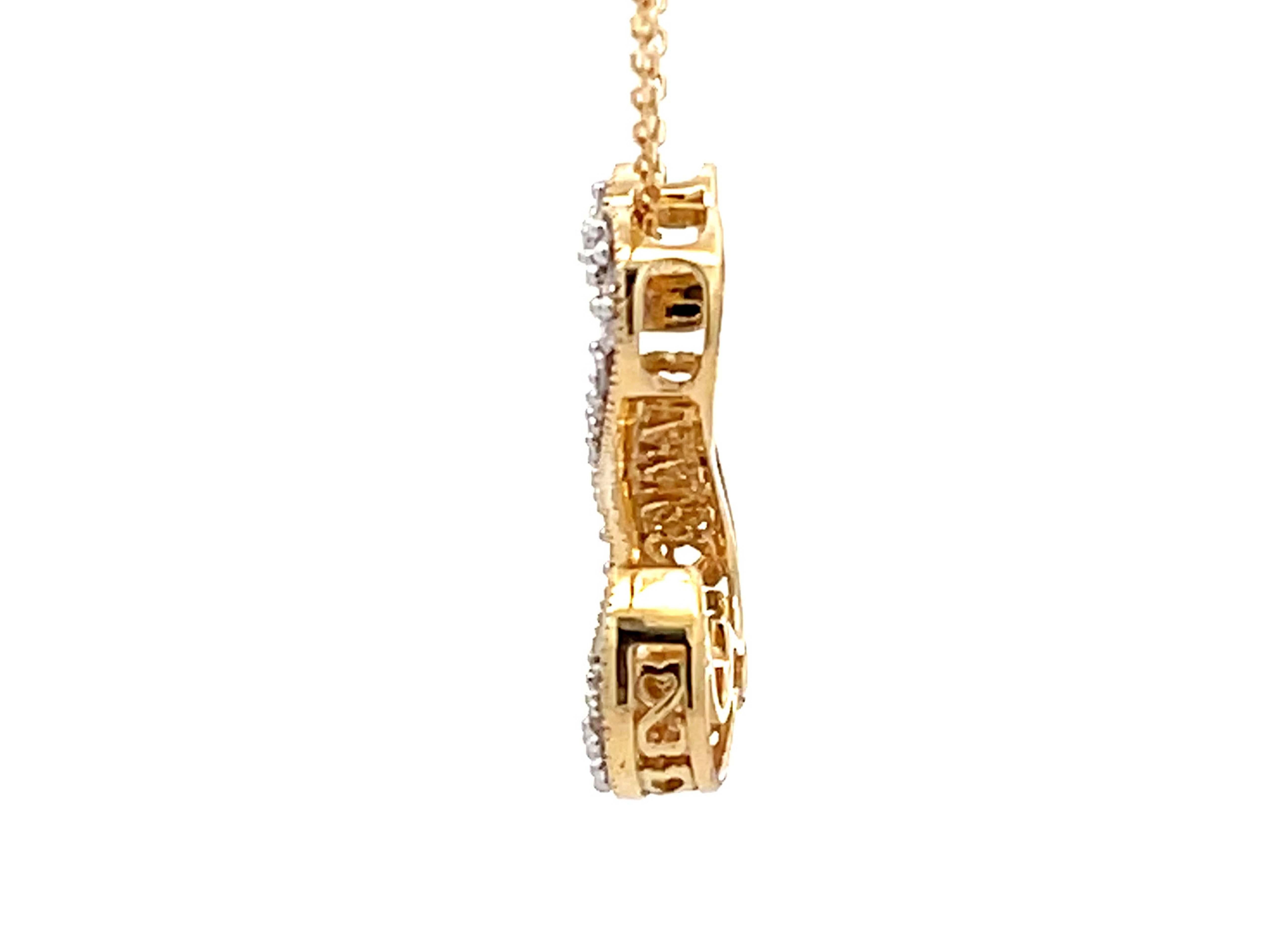 Diamant-Halskette mit doppeltem offenem Herz aus 14 Karat Gelbgold Damen im Angebot
