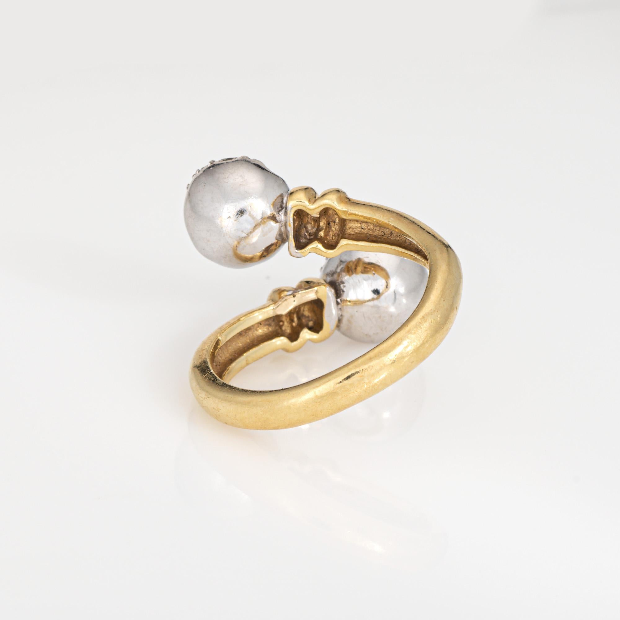 Diamond Double Orb Bypass Ring Sz 8 Vintage 18k Gelbgold Estate Jewelry im Zustand „Gut“ im Angebot in Torrance, CA