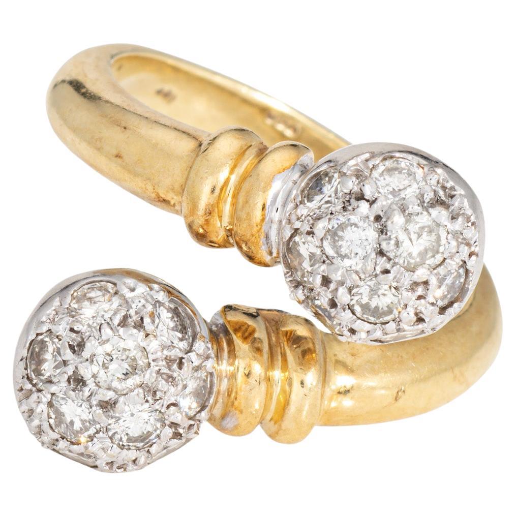 Diamond Double Orb Bypass Ring Sz 8 Vintage 18k Gelbgold Estate Jewelry im Angebot