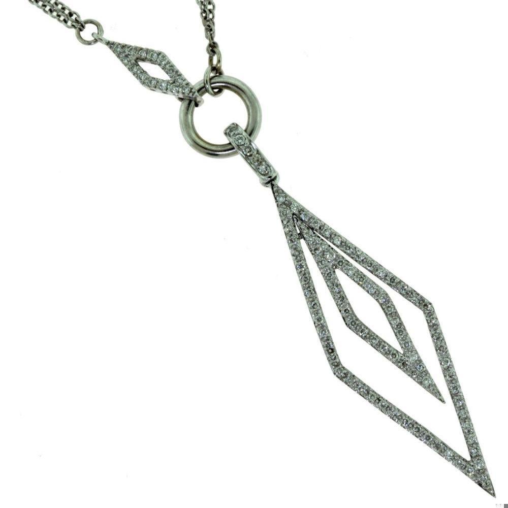 Brilliant Cut Diamond Double Rhombus Pendant Necklace, White Gold, 1.62 Total Carats For Sale