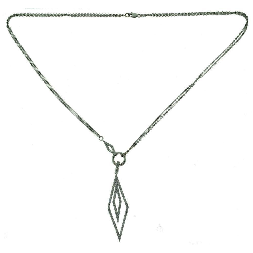 Diamond Double Rhombus Pendant Necklace, White Gold, 1.62 Total Carats In Excellent Condition For Sale In Miami, FL