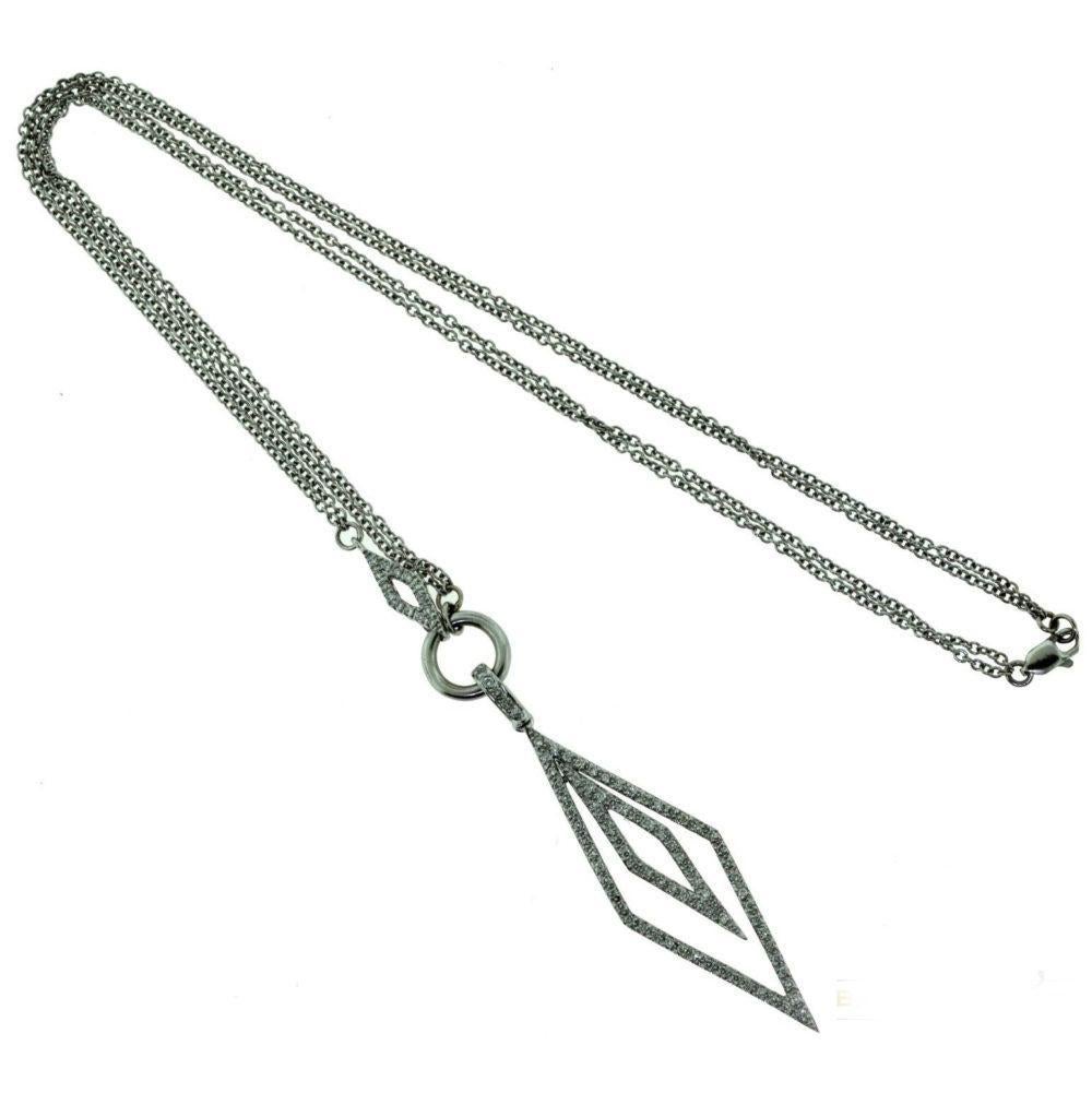 Women's Diamond Double Rhombus Pendant Necklace, White Gold, 1.62 Total Carats For Sale