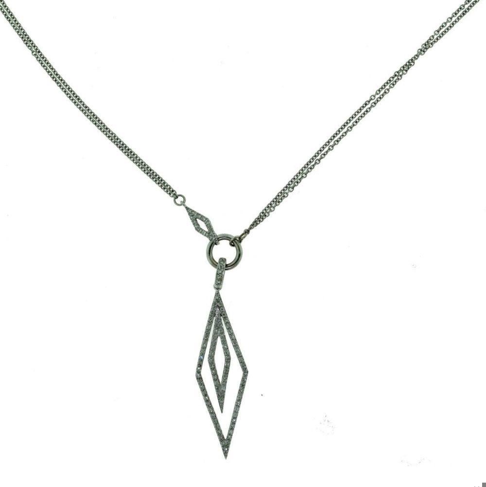 Diamond Double Rhombus Pendant Necklace, White Gold, 1.62 Total Carats For Sale 1