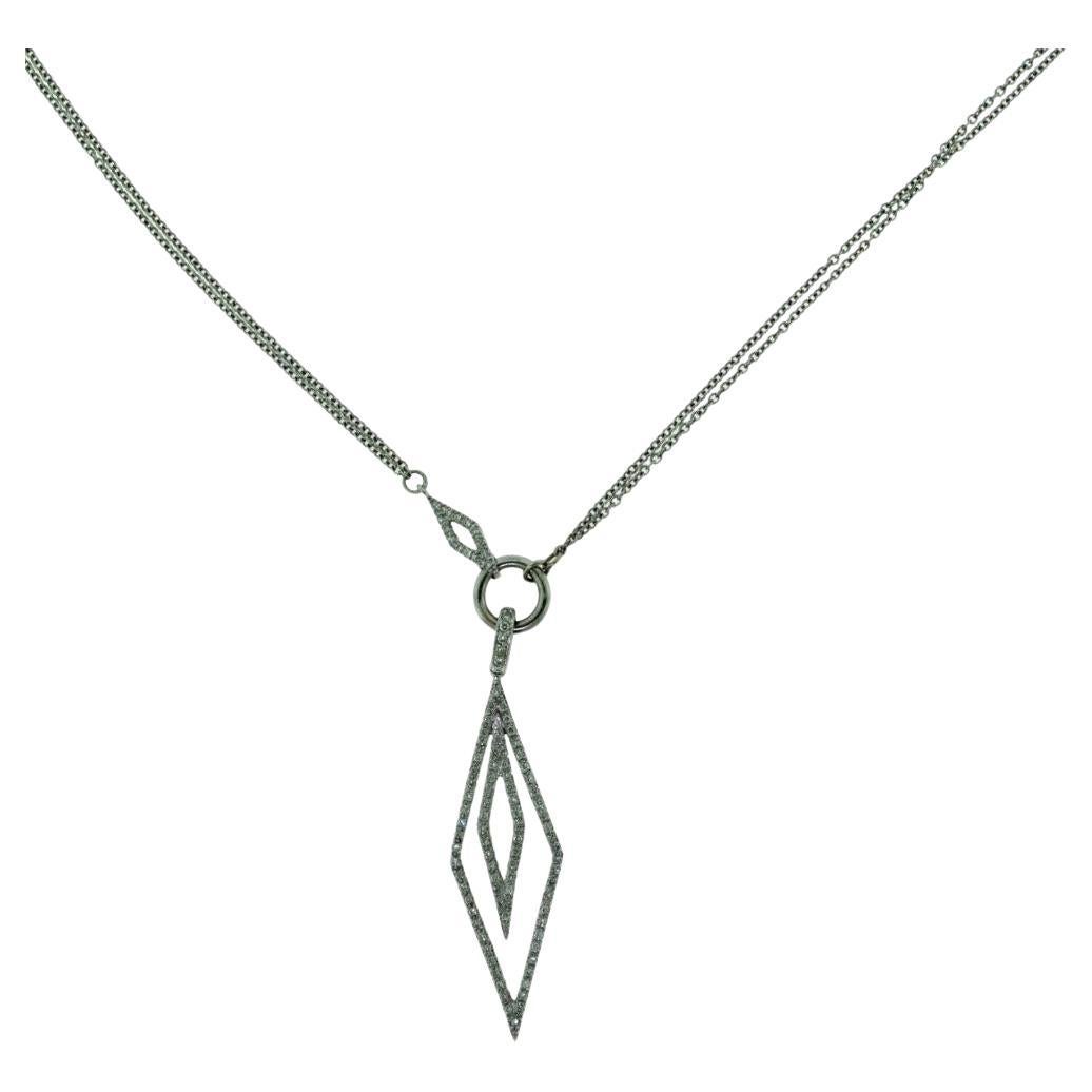 Diamond Double Rhombus Pendant Necklace, White Gold, 1.62 Total Carats For Sale