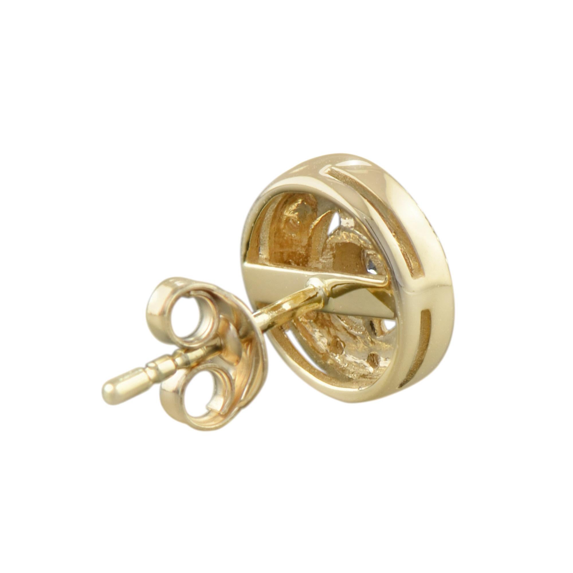 Art Déco Orecchini a perno con doppio obiettivo rotondo e diamante in oro giallo 14 carati in vendita