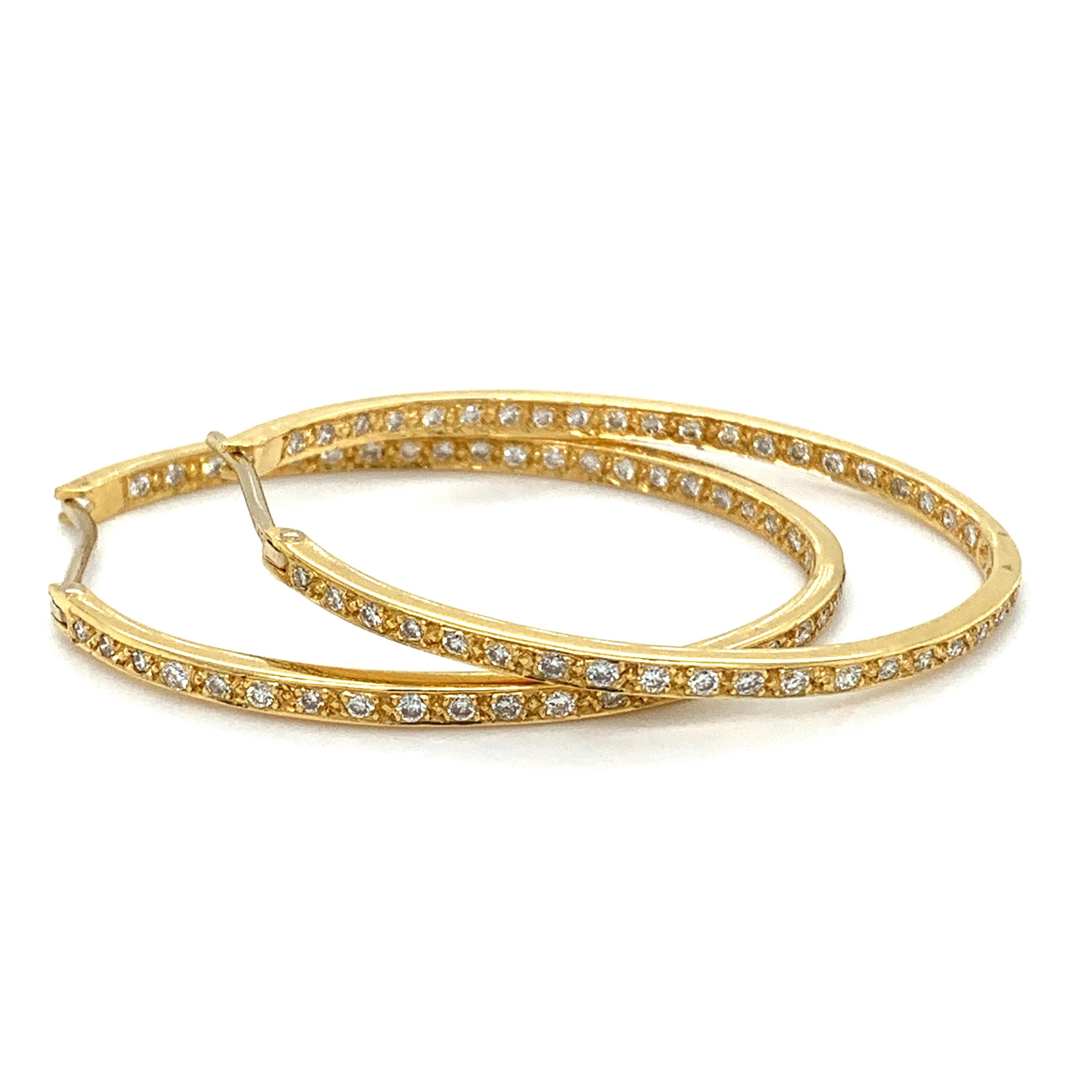 Art Deco Diamond double side large hoop earrings 18k yellow gold For Sale