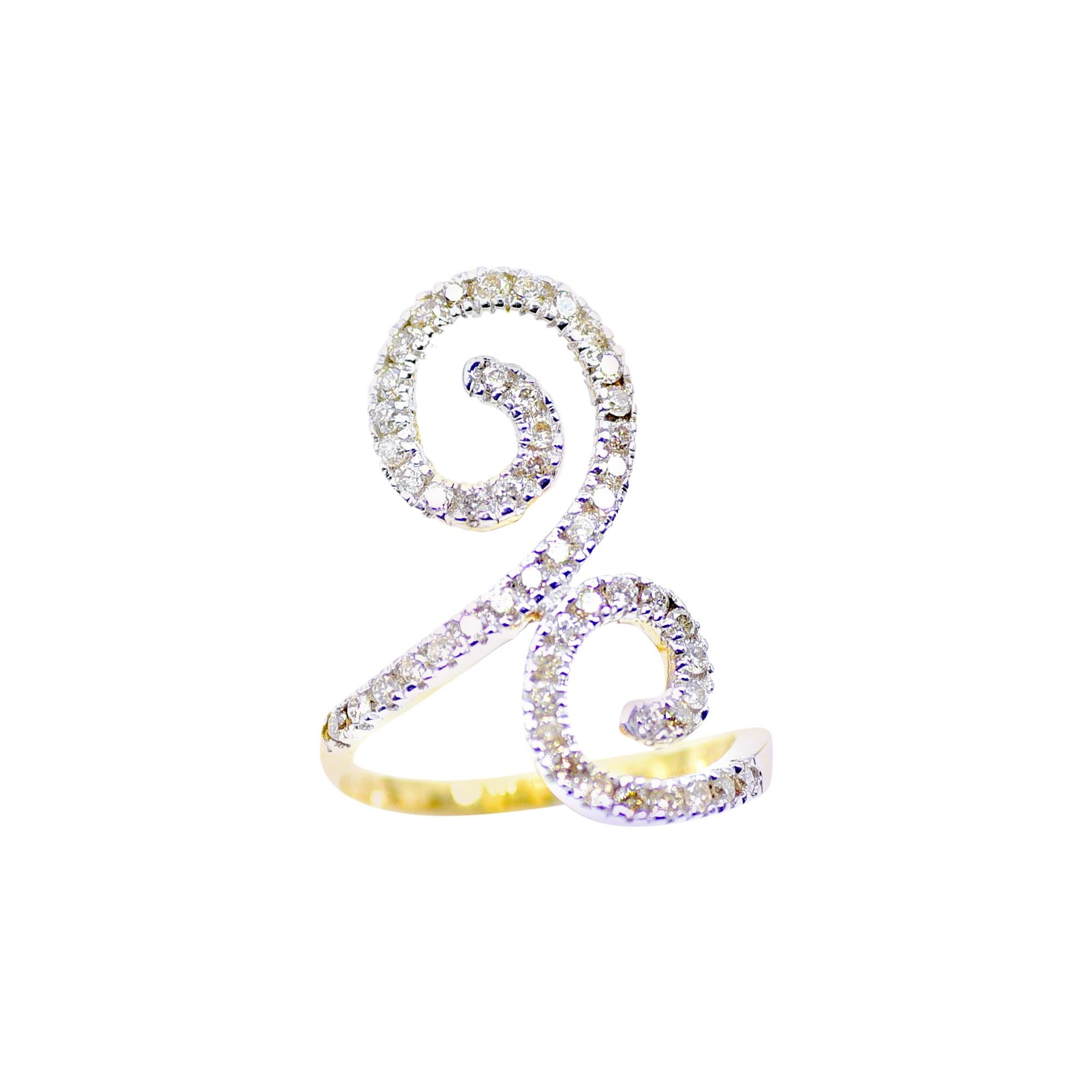 Diamond Double Spiral Statement Ring in 18 Karat Yellow Gold For Sale