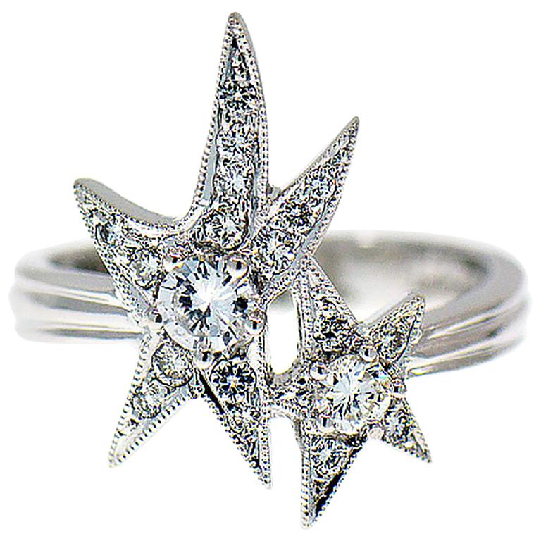 Diamond Double Star Cocktail Ring, 0.60 Carat G, VS 18 Karat White Gold Ring