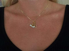 Diamond Dove Pendant and Chain 14K Yellow Gold