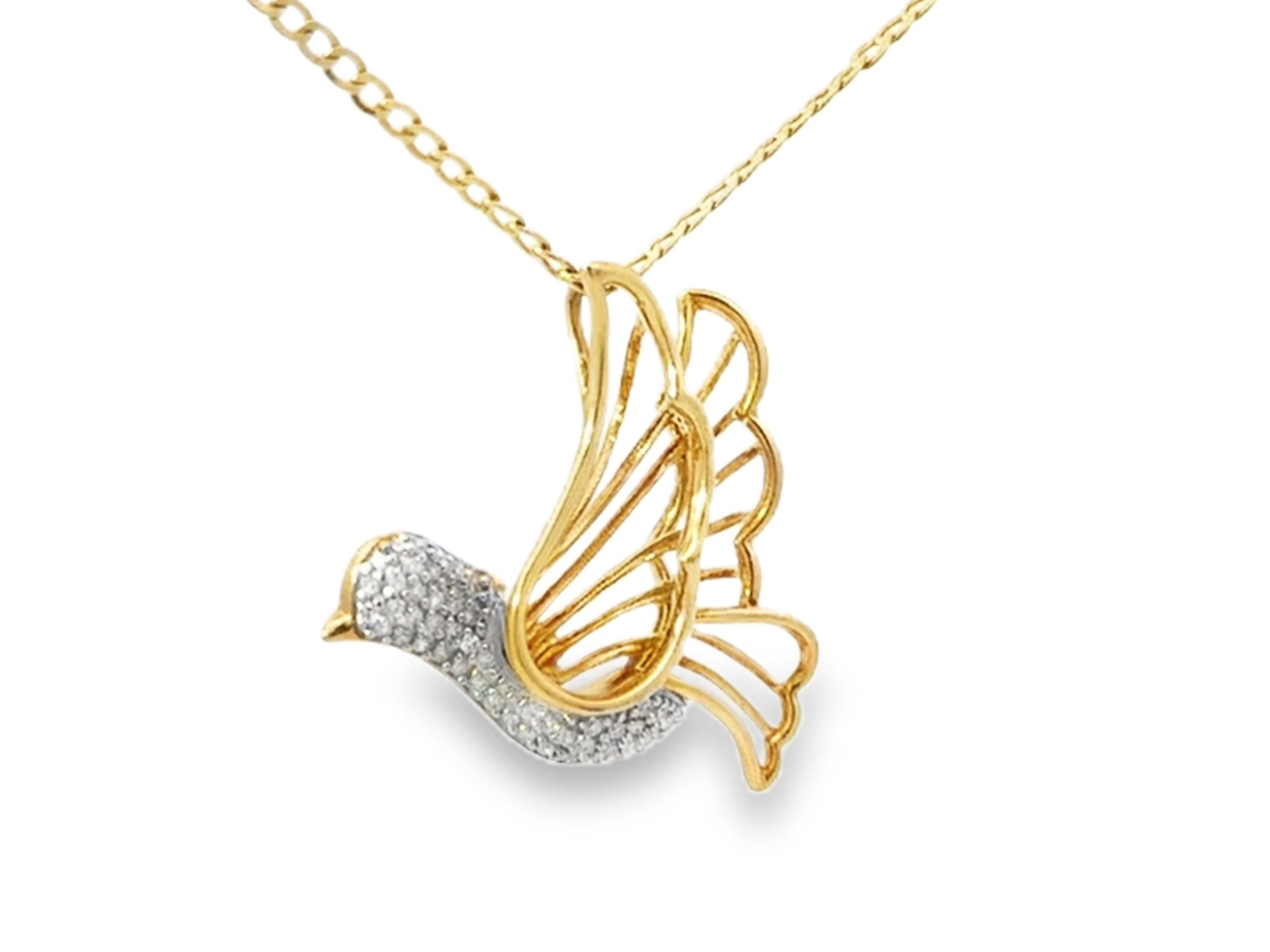 Moderne Pendentif colombe en diamant et chaîne en or jaune 14K en vente