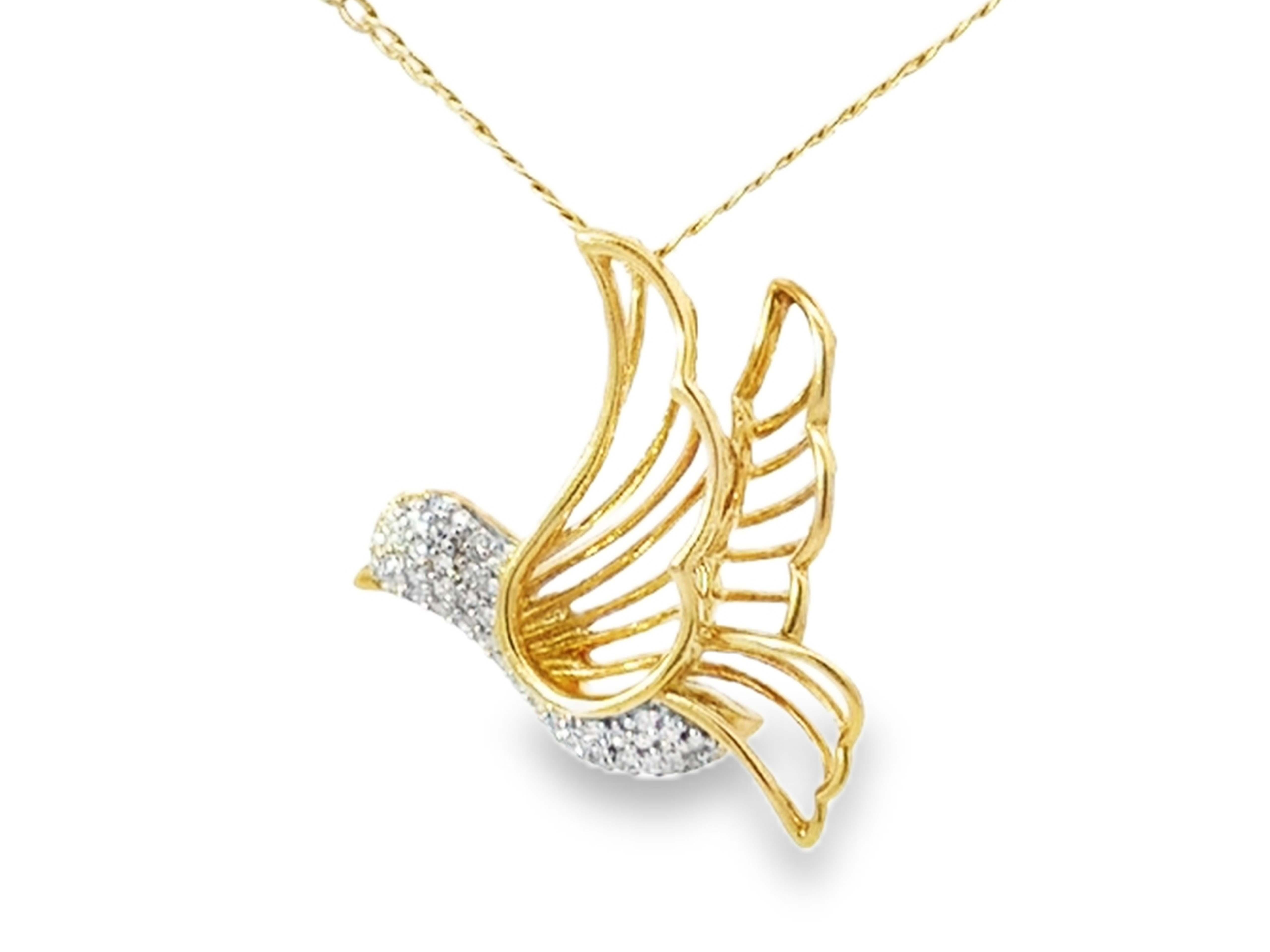 Taille brillant Pendentif colombe en diamant et chaîne en or jaune 14K en vente