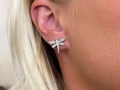 Diamond Dragonfly Earrings in 14k White Gold