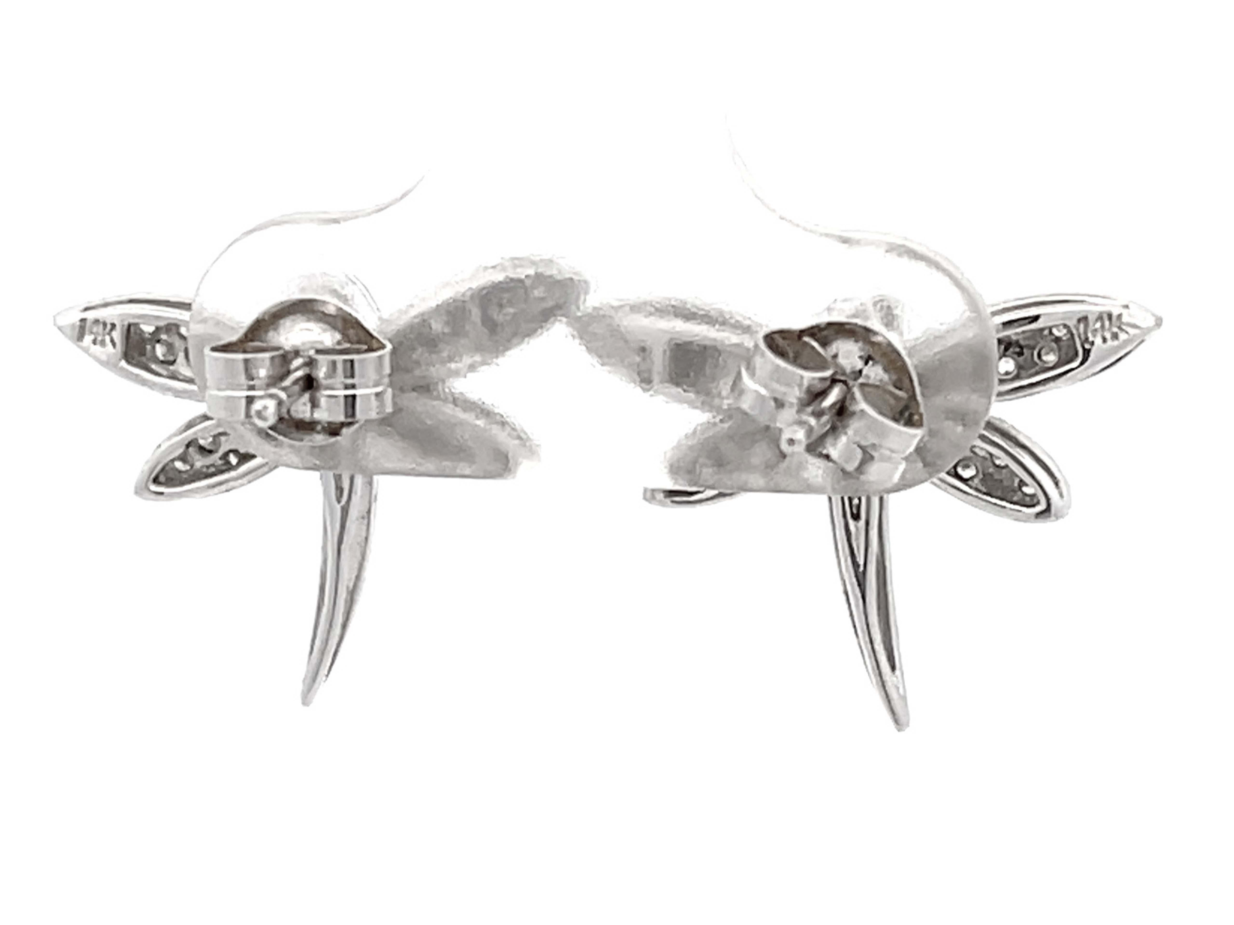 Single Cut Diamond Dragonfly Earrings in 14k White Gold For Sale