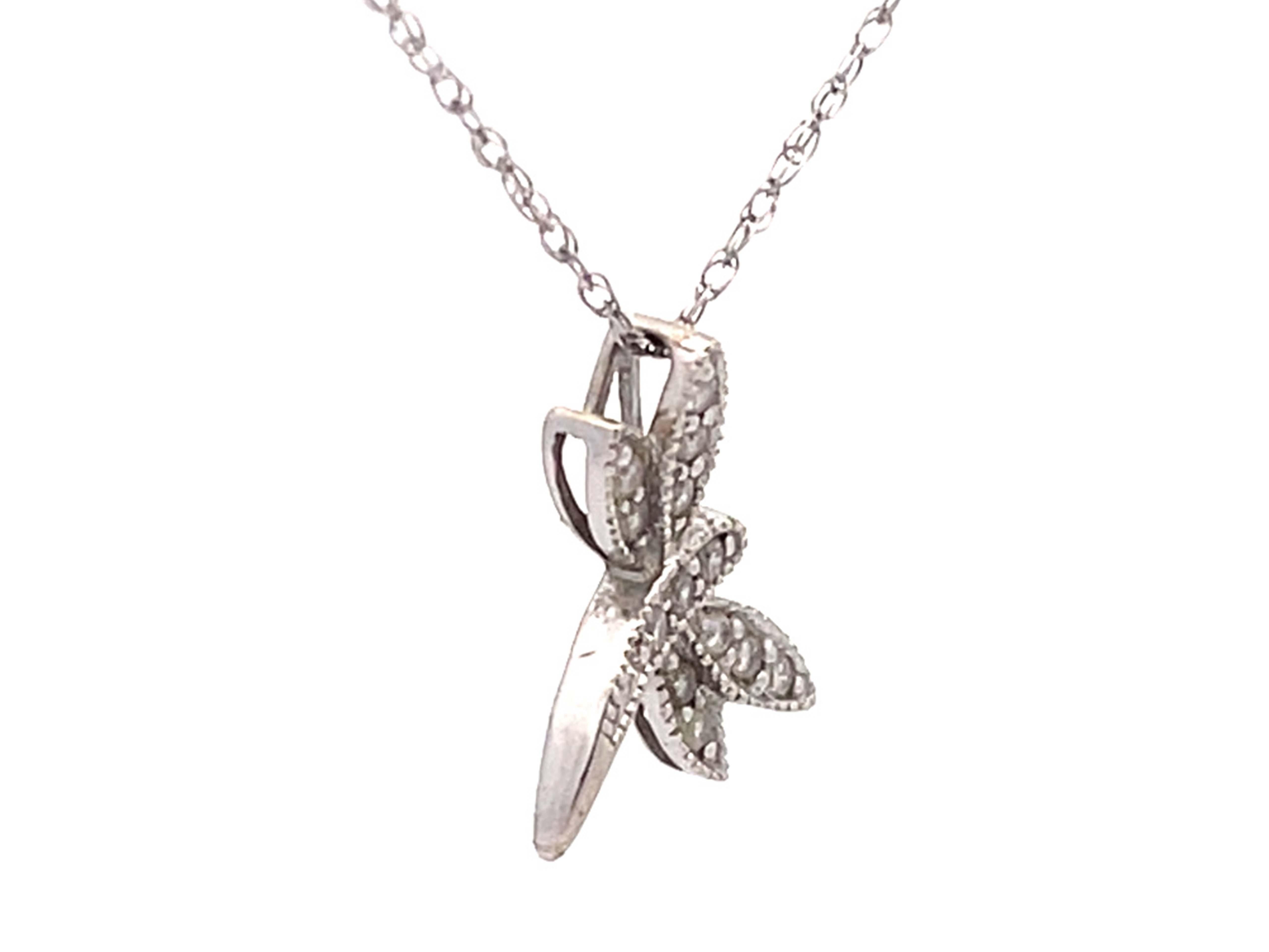 Modern Diamond Dragonfly Necklace in 14k White Gold For Sale