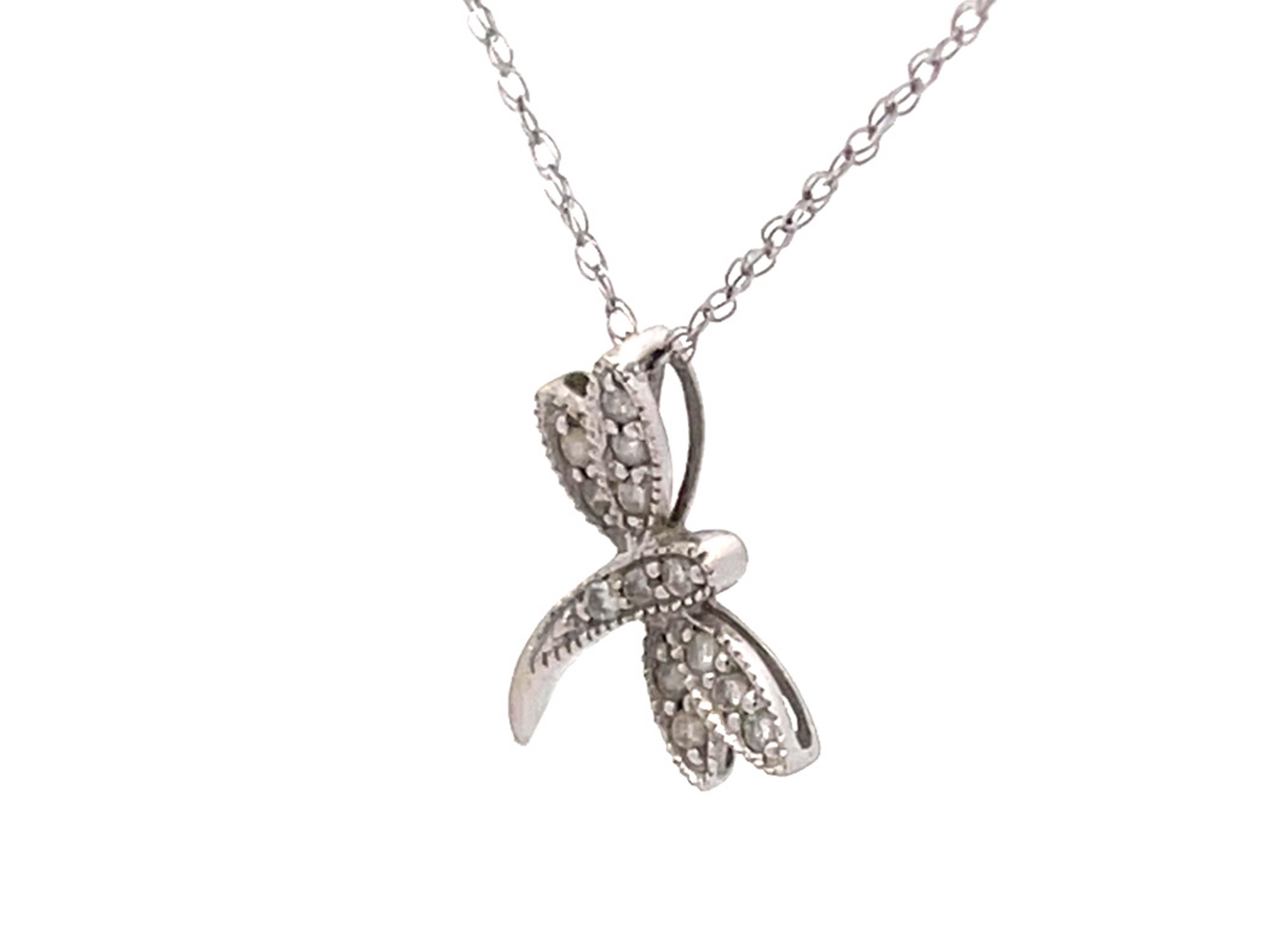 Brilliant Cut Diamond Dragonfly Necklace in 14k White Gold For Sale