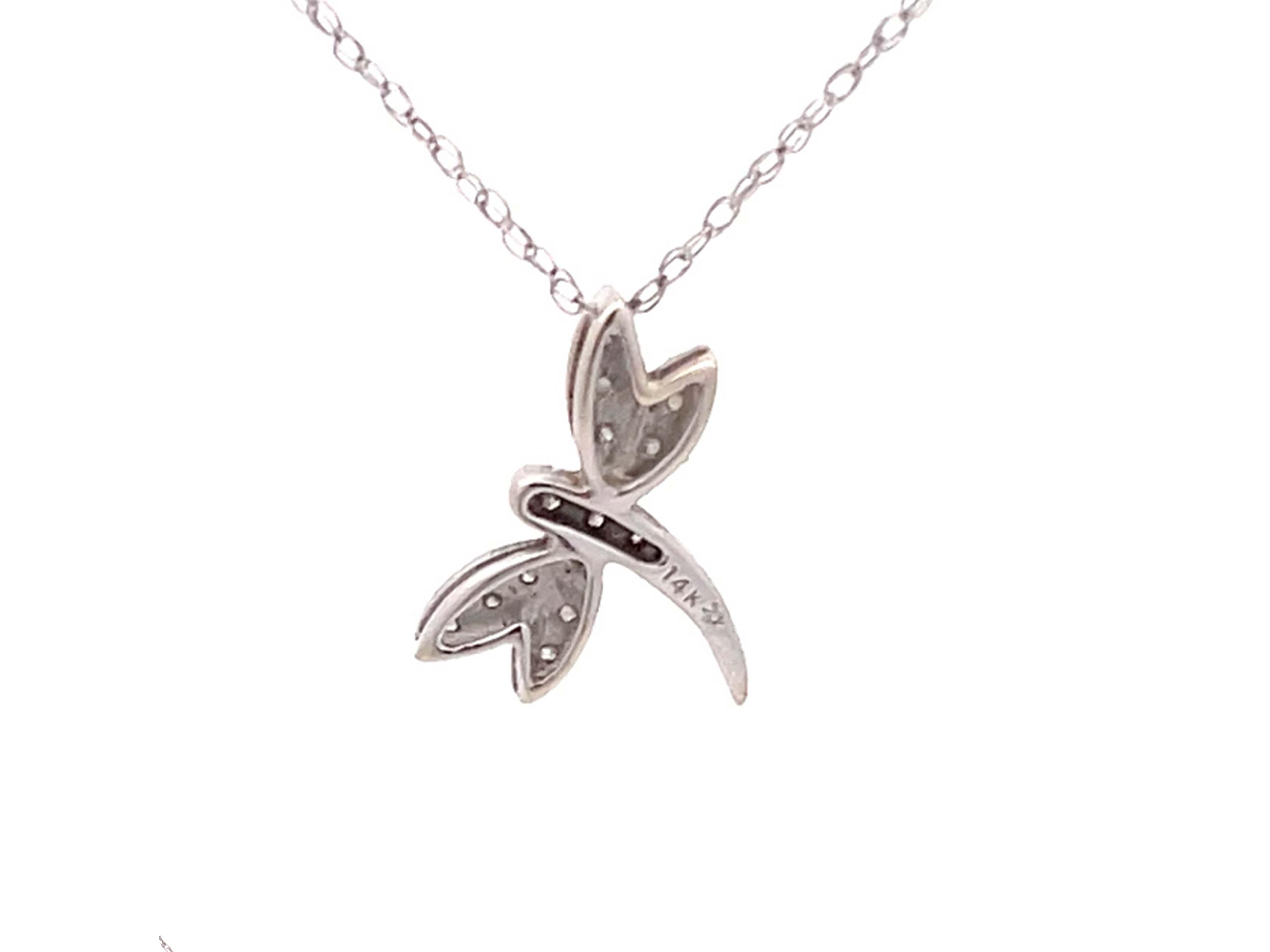 Diamond Dragonfly Necklace in 14k White Gold For Sale 1