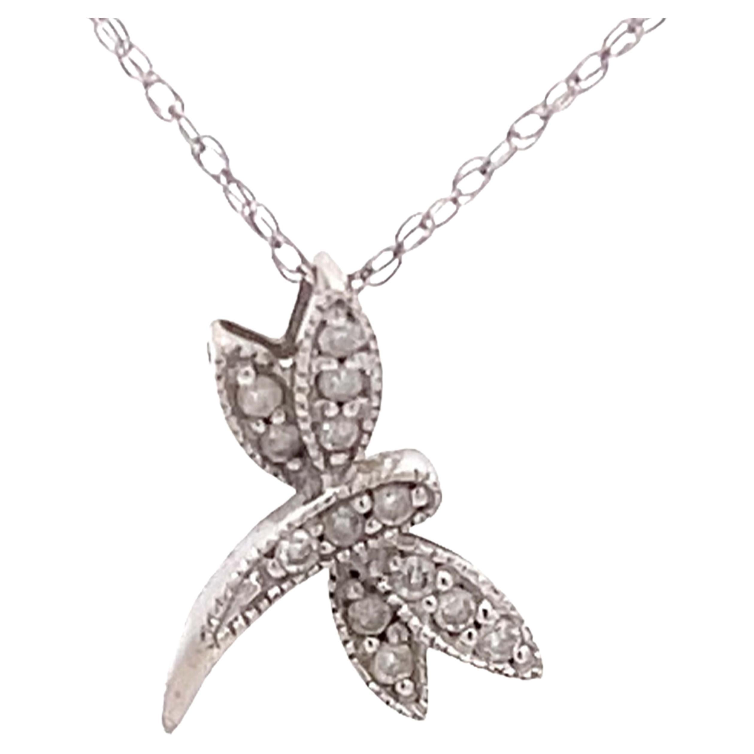 Diamond Dragonfly Necklace in 14k White Gold