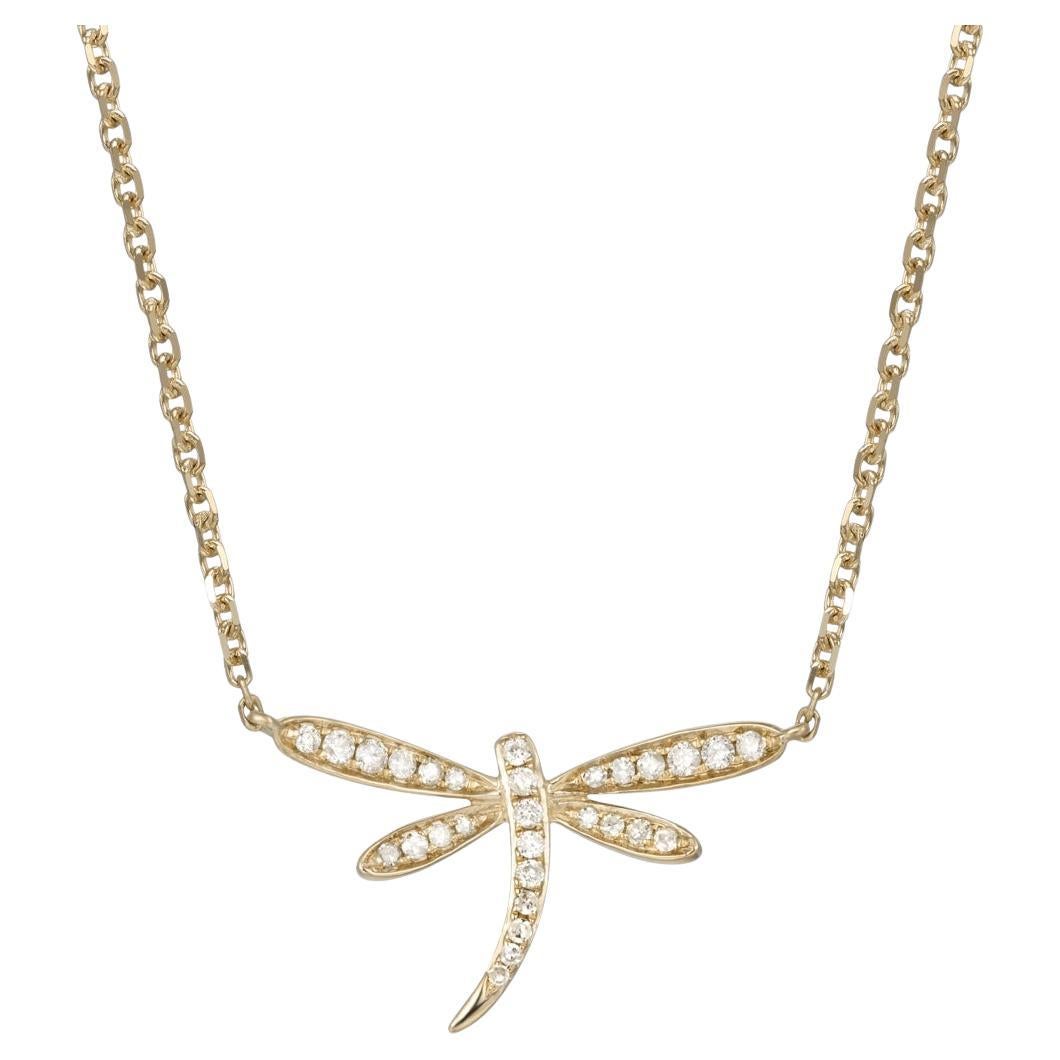 Collar Libélula de Diamantes en Oro Amarillo de 14 K