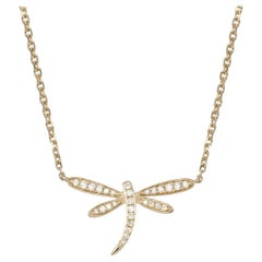 Diamond Dragonfly Necklace in 14K Yellow Gold