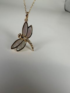 Diamond dragonfly pendant necklace 14KT gold