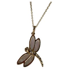 Diamond dragonfly pendant necklace 14KT gold 