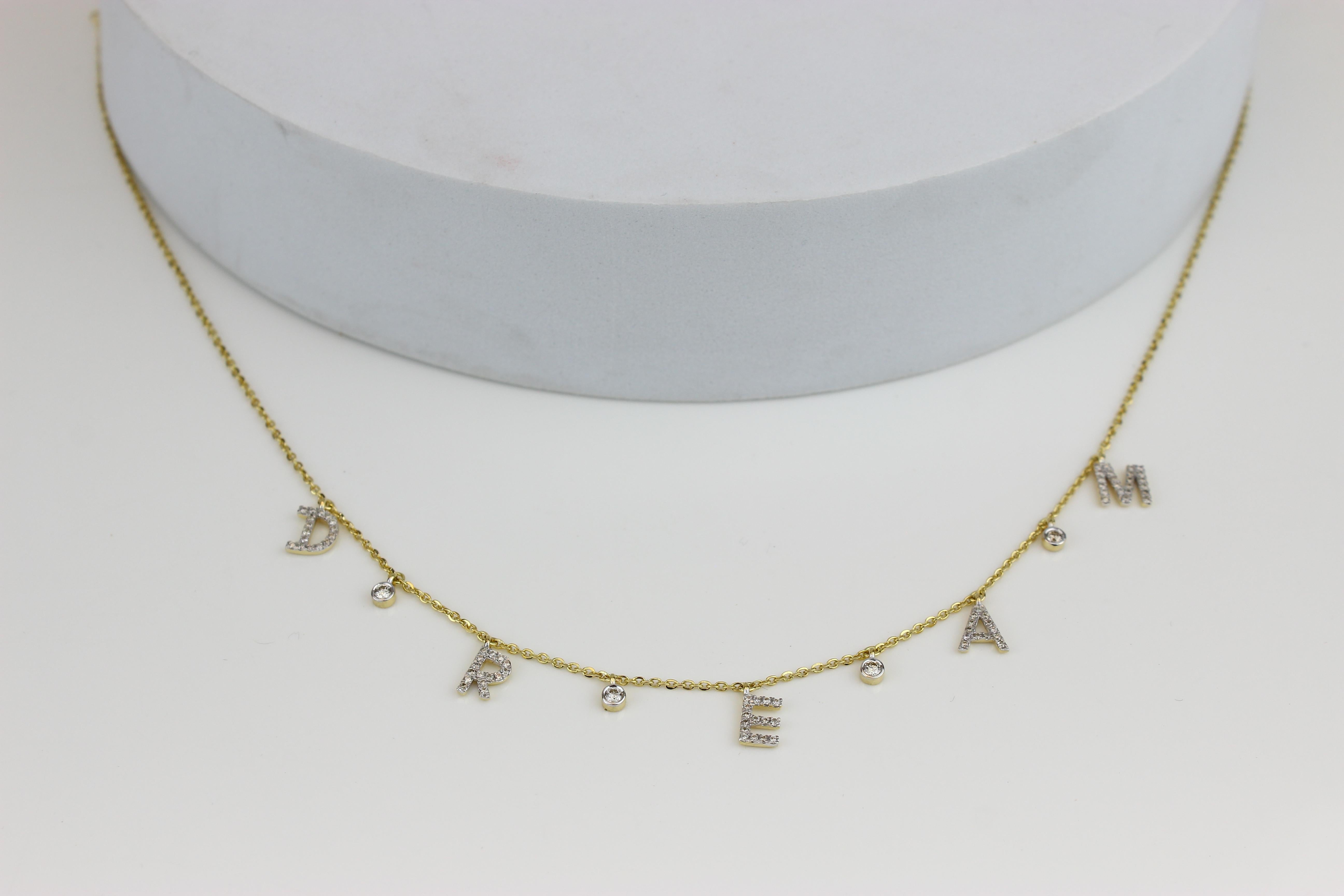 Art Deco Diamond Dream Letters Necklace in 18k Solid Gold For Sale
