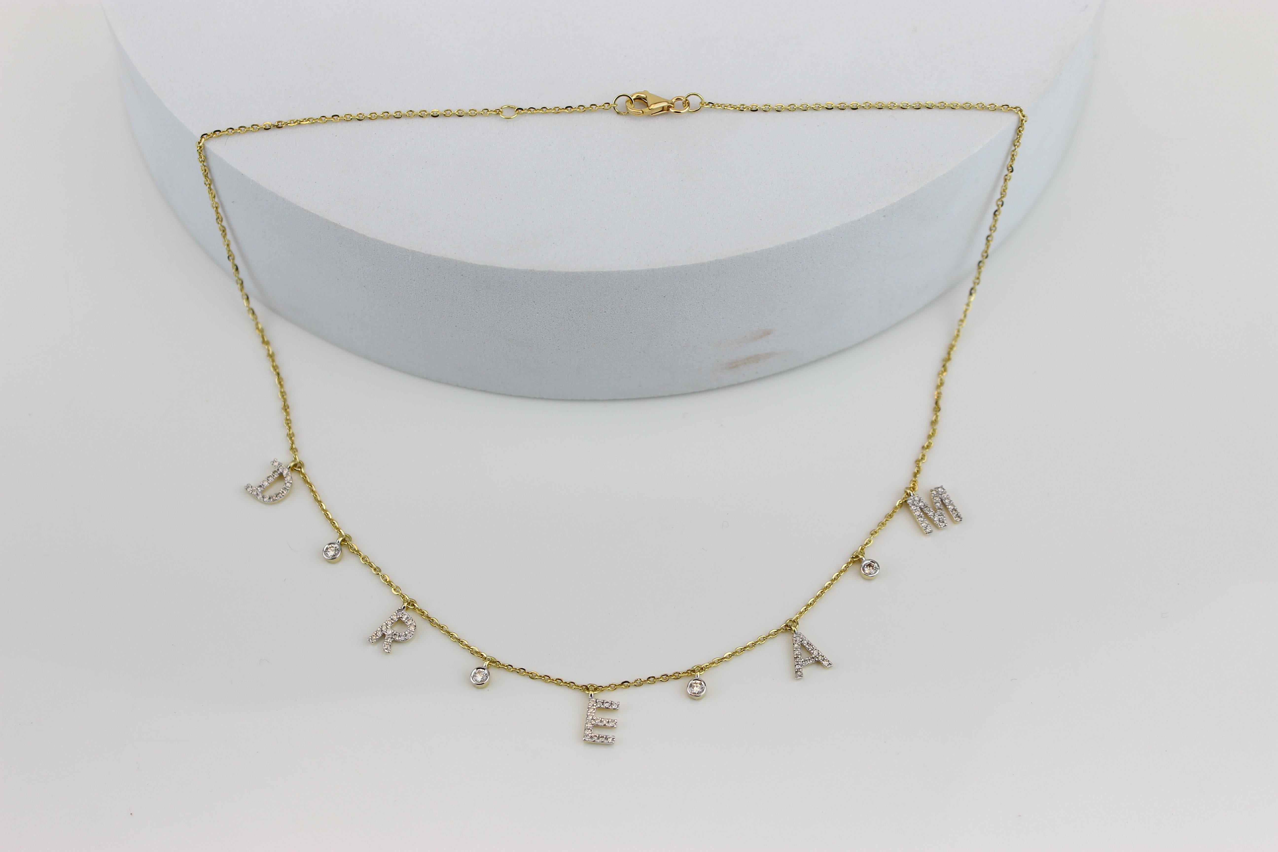 Diamond Dream Letters Necklace in 18k Solid Gold In New Condition For Sale In New Delhi, DL
