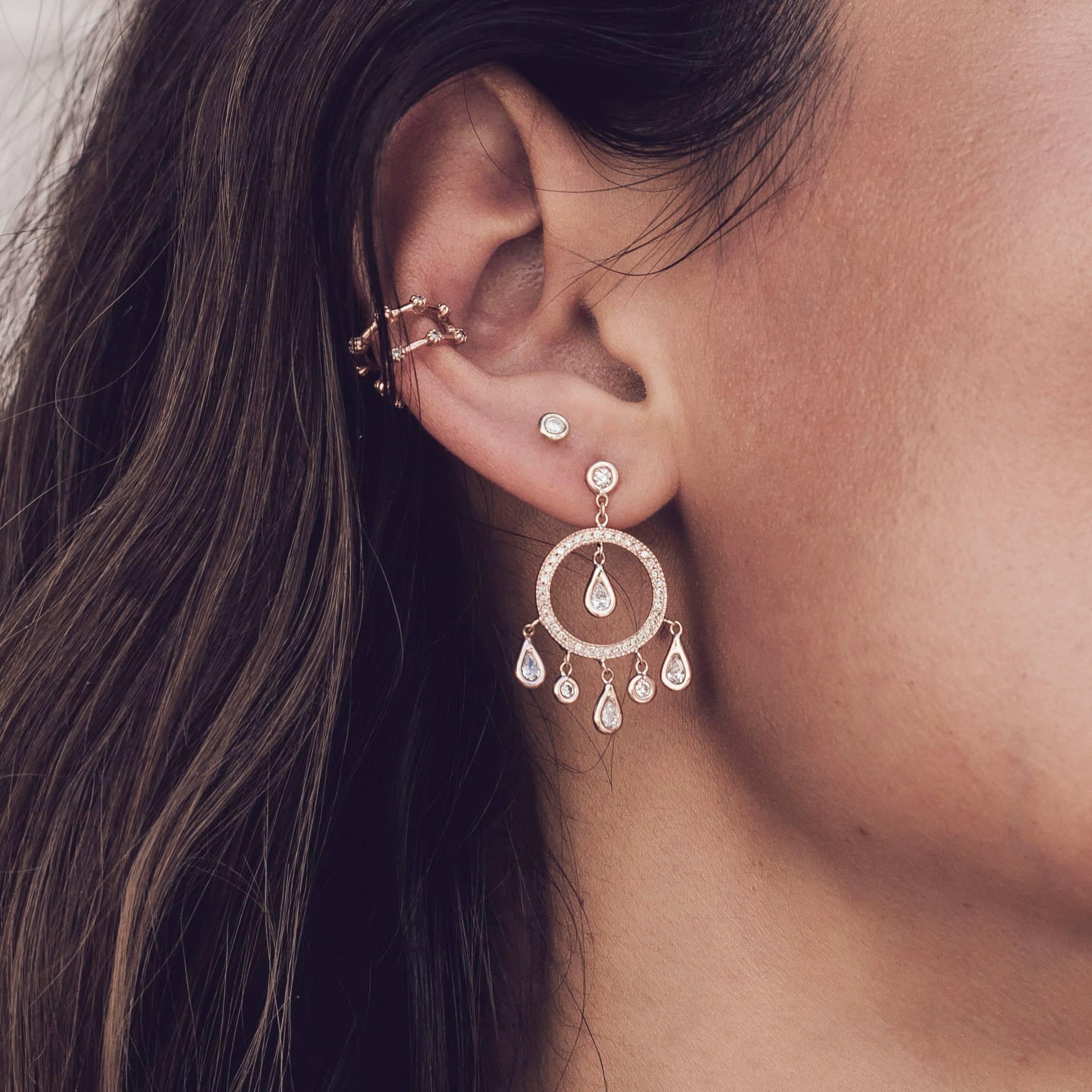 Pave diamond Dreamcatcher earrings. Available in 14k Rose, Yellow or White gold. 
