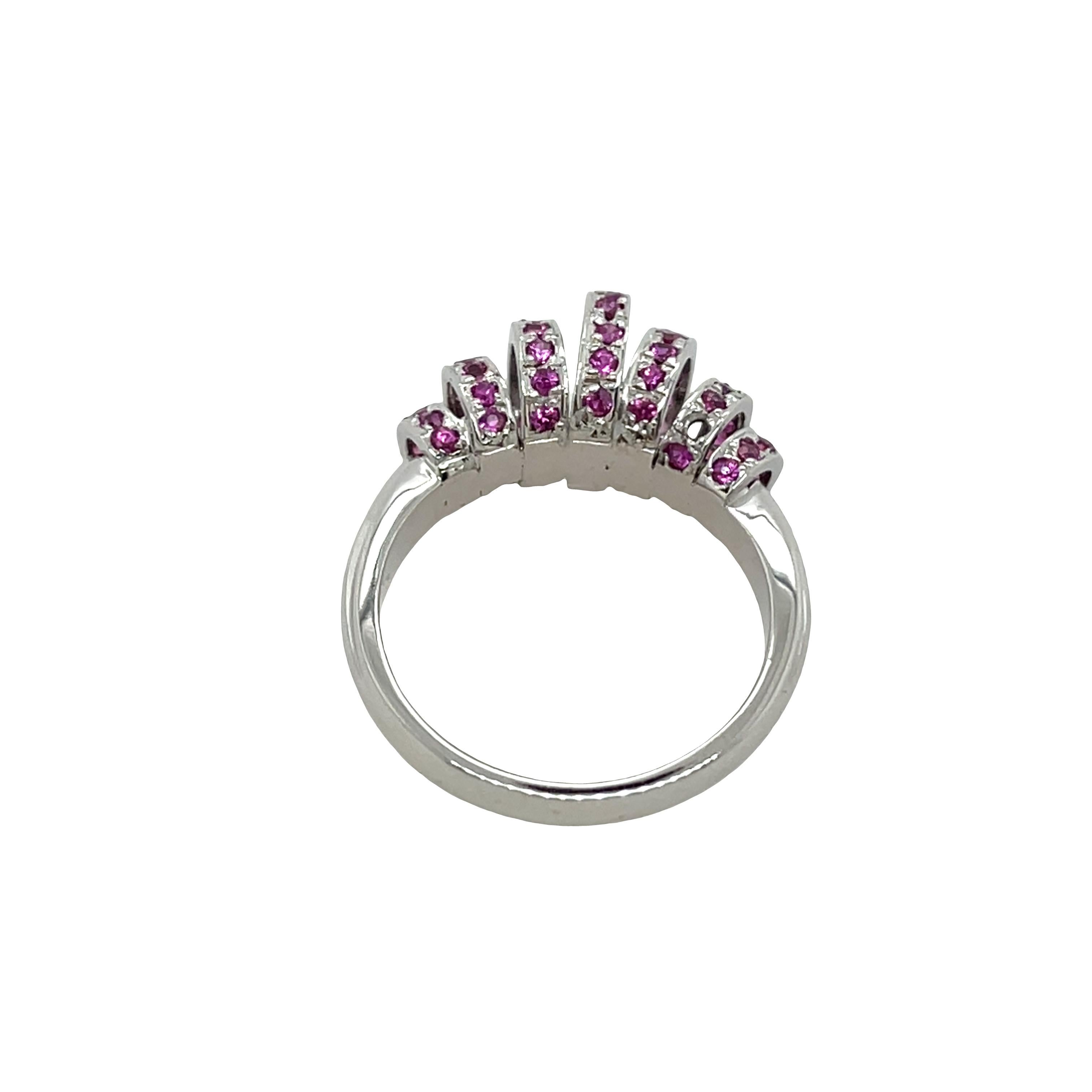 Round Cut Diamond Dress Ring Set With Pink Sapphires For Sale