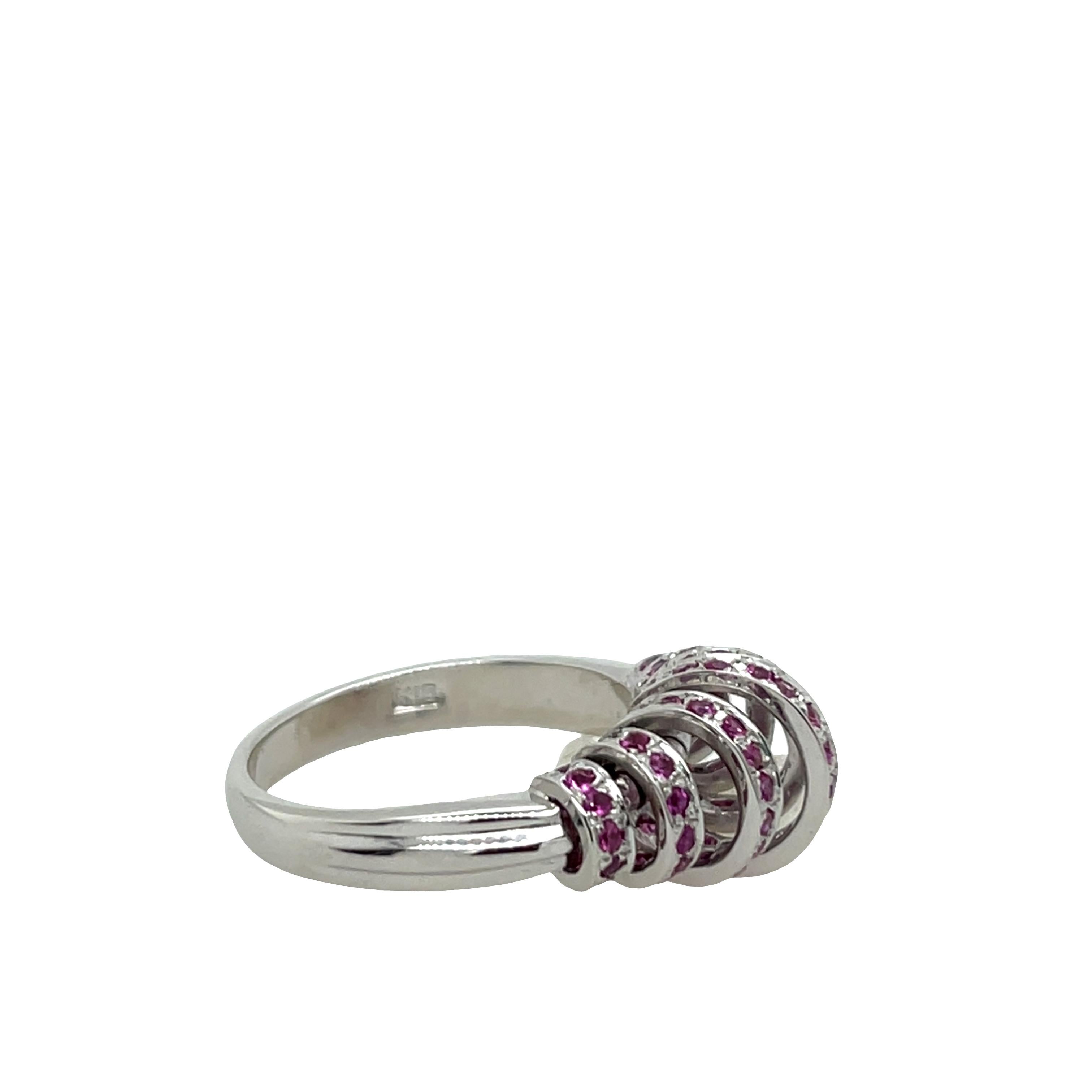 Diamond Dress Ring Set With Pink Sapphires In Excellent Condition For Sale In London, GB