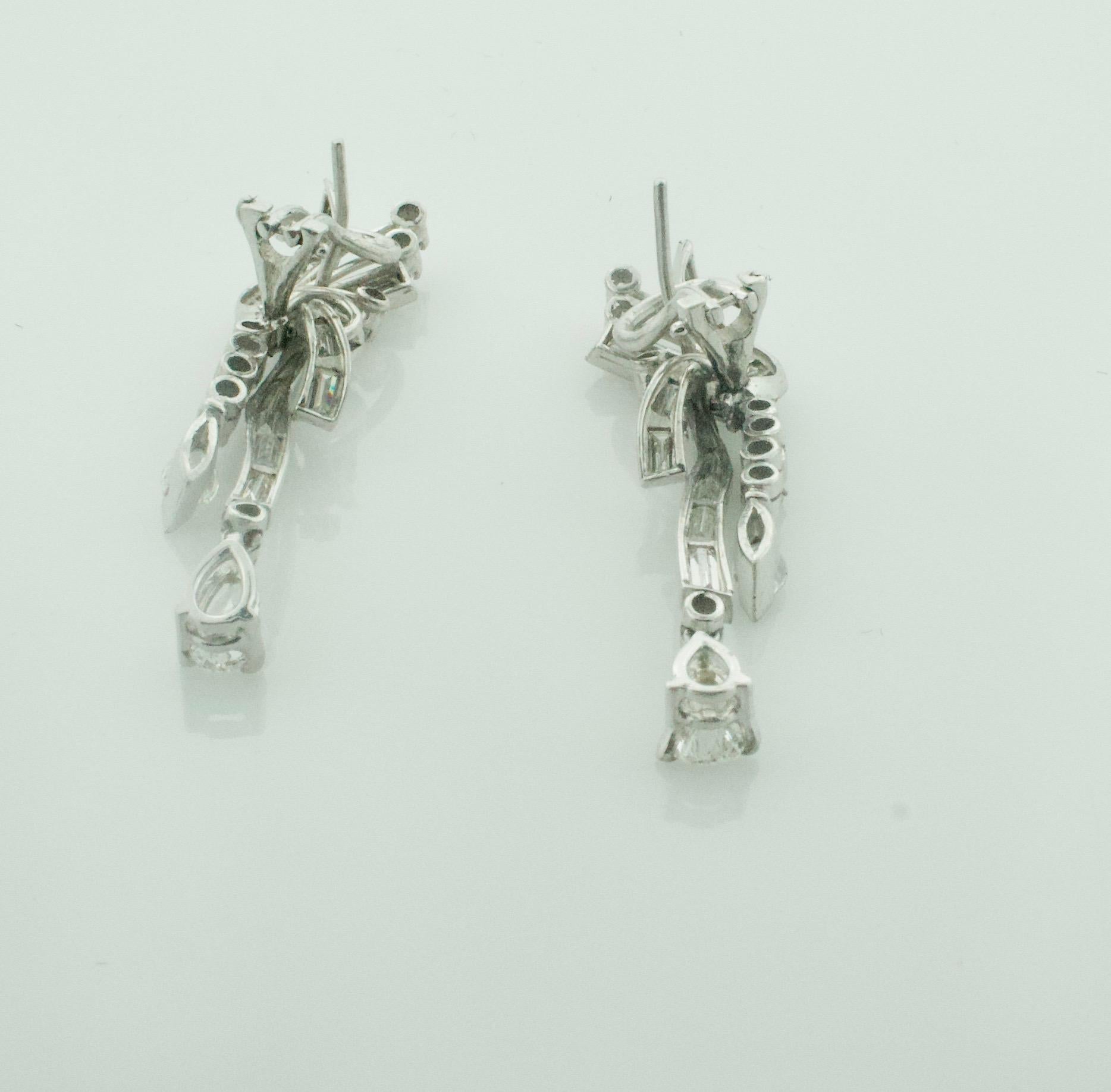 Diamond Dressy Dangling Earrings in Platinum Circa 1950's 3.20 Carats 1