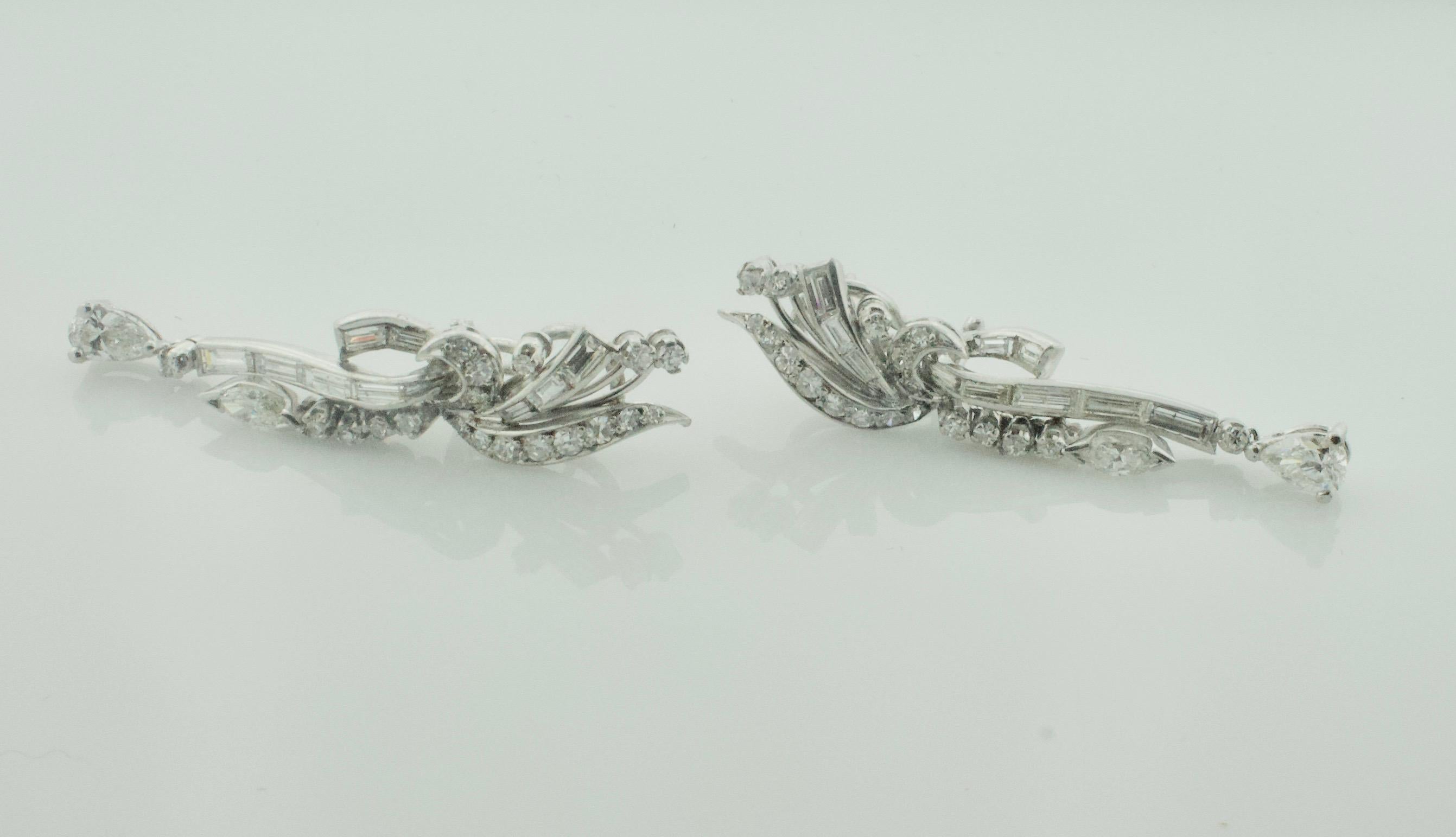Diamond Dressy Dangling Earrings in Platinum Circa 1950's 3.20 Carats 2