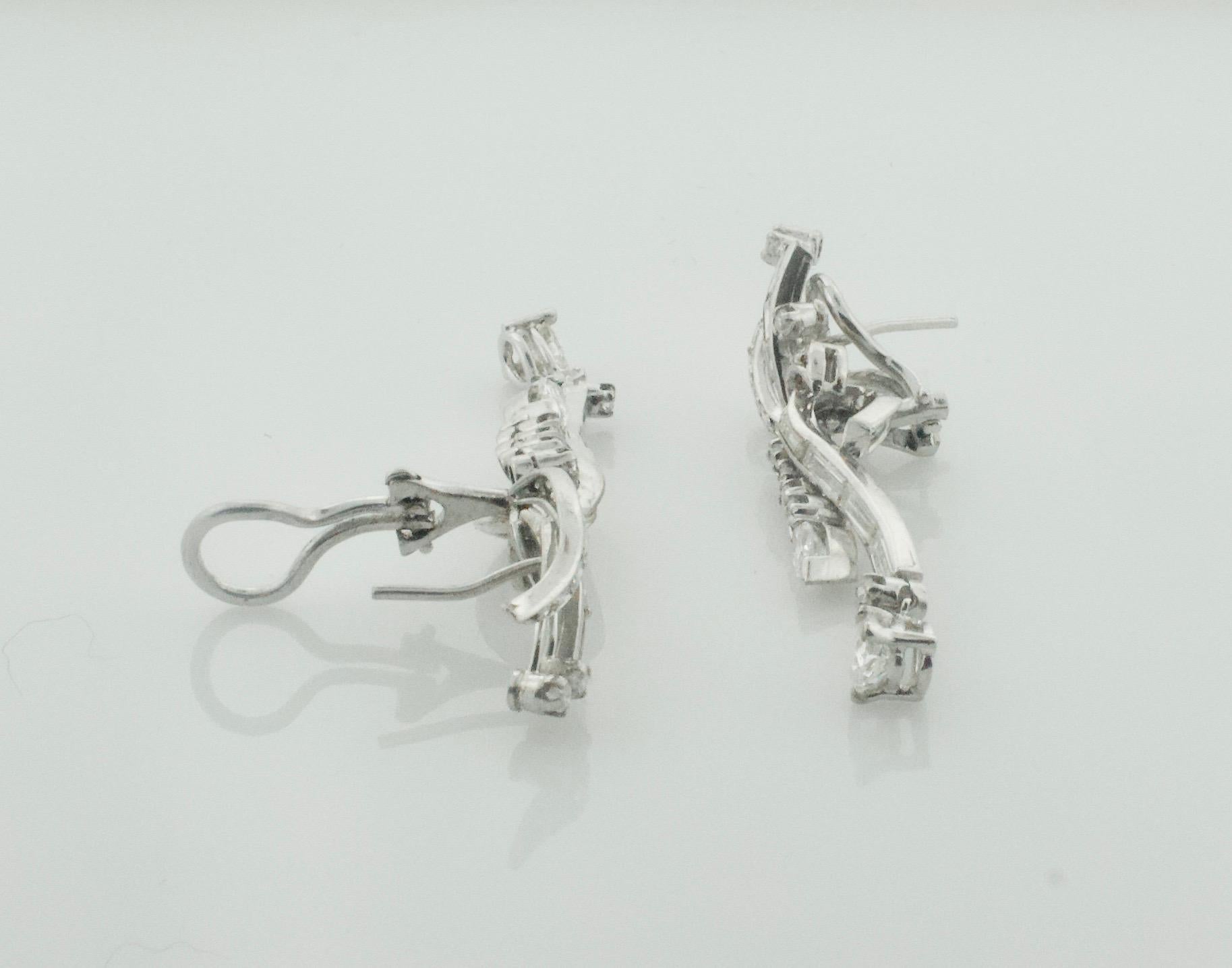 Diamond Dressy Dangling Earrings in Platinum Circa 1950's 3.20 Carats 4